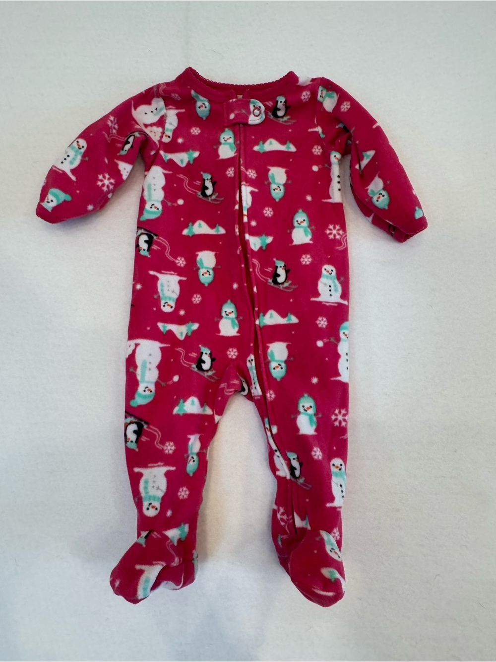 Carter's Red Penguin & Snowman Footed One-Piece Pajamas